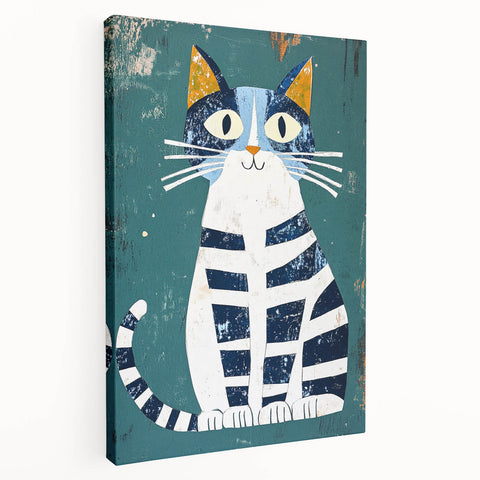 Children's Wall Decor – Quirky Blue Cat Illustration for Kids