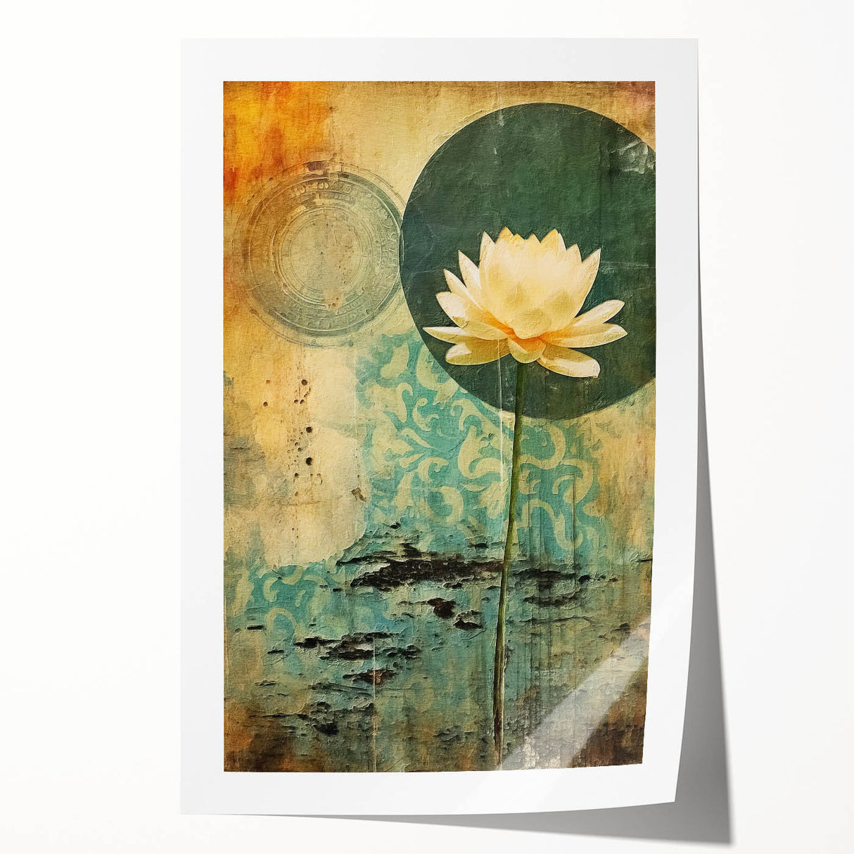 Serene Lotus Living Room Wall Art – Vintage Canvas Print