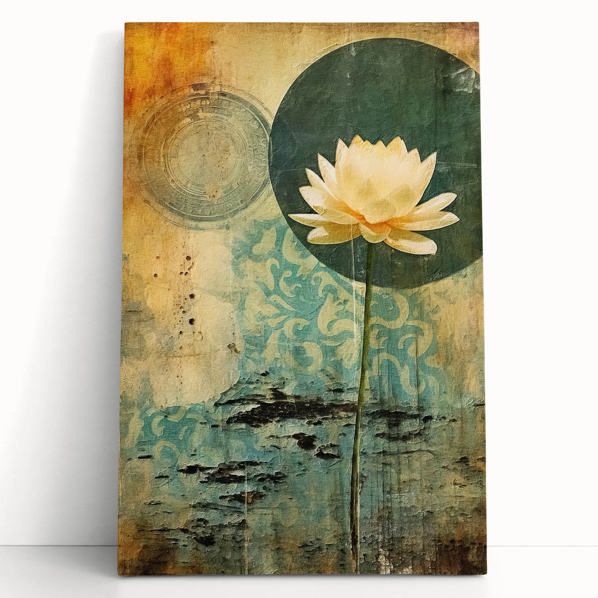 Serene Lotus Living Room Wall Art – Vintage Canvas Print