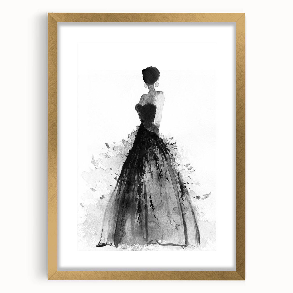 Abstract figurative frame with a gold mat, showcasing a unique design that combines modern art elements and elegant framing, perfect for enhancing any interior decor.