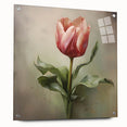 Abstract floral wall art displayed in a side view, featuring vibrant colors and intricate designs, mounted with pins on a sleek acrylic glass surface.