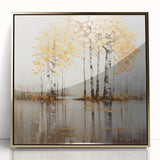 Framed abstract landscape wall art featuring rich gold accents and a modern design, perfect for adding elegance to contemporary home decor.