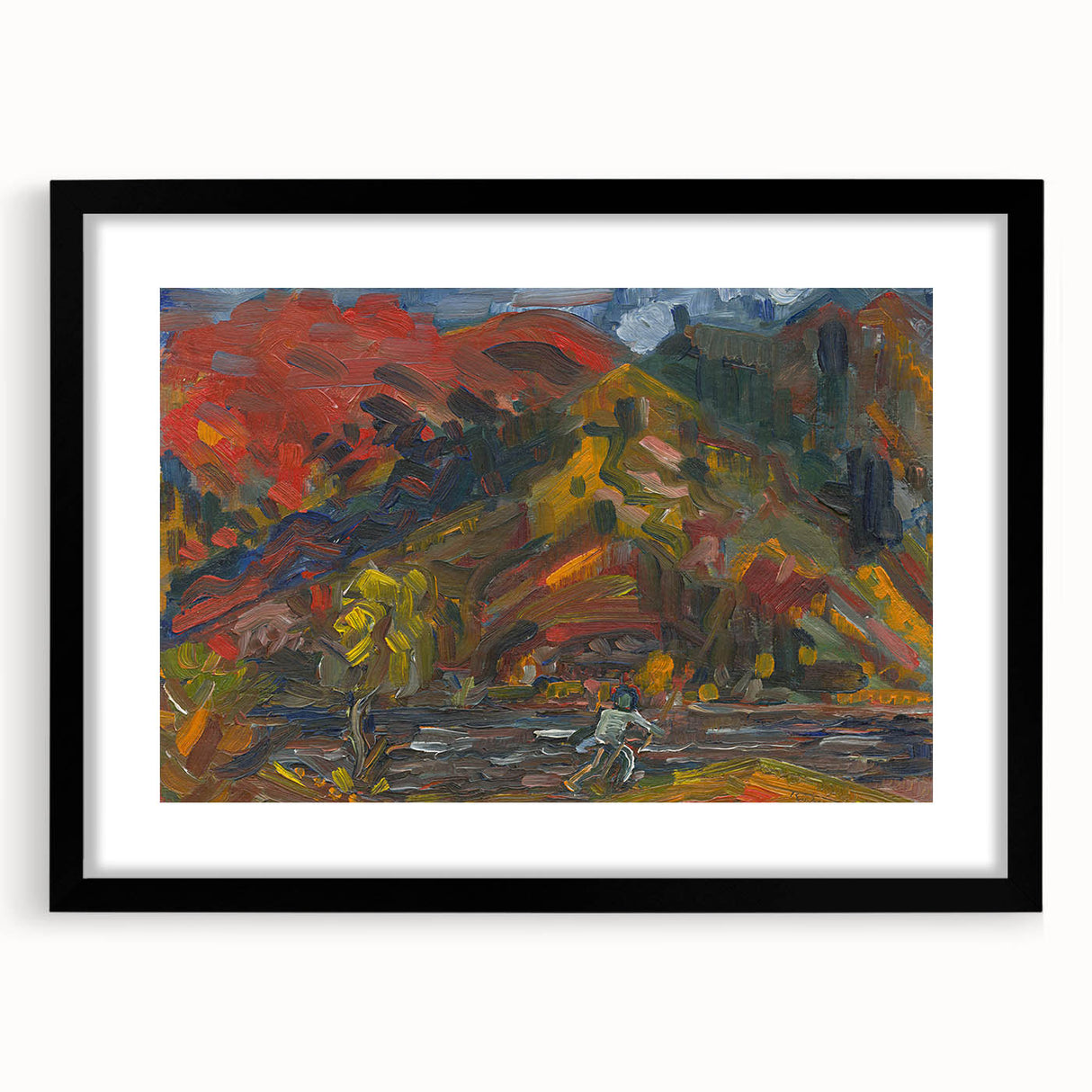 Man on the River Bank - Vibrant Expressionist Landscape Wall Art
