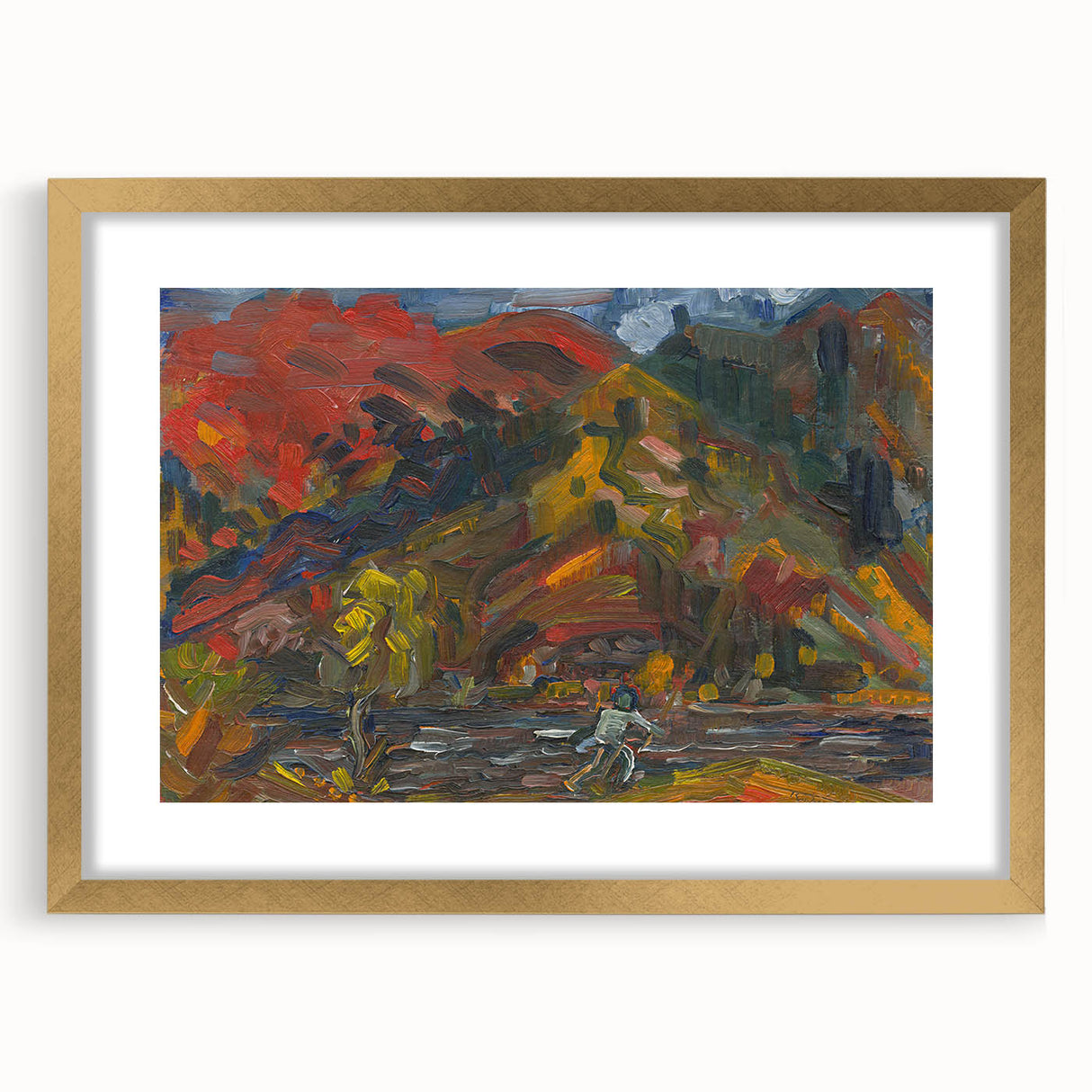 Man on the River Bank - Vibrant Expressionist Landscape Wall Art