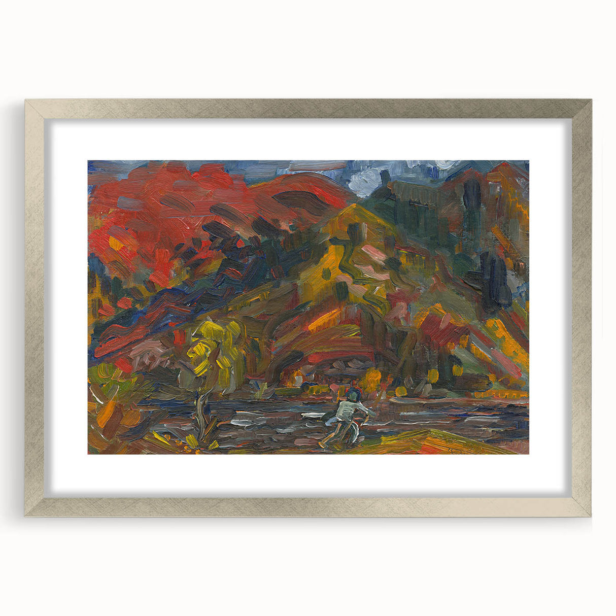 Man on the River Bank - Vibrant Expressionist Landscape Wall Art