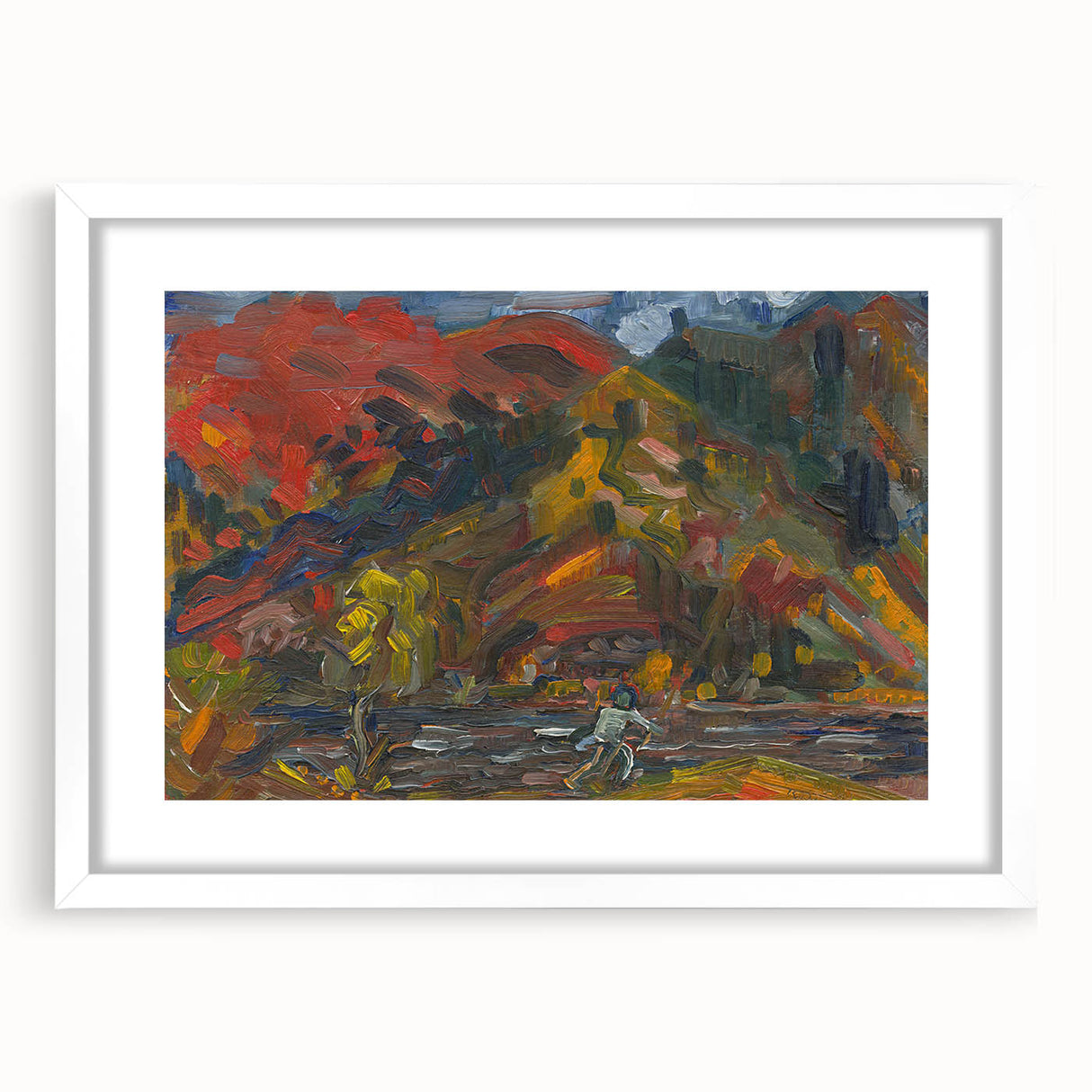 Man on the River Bank - Vibrant Expressionist Landscape Wall Art