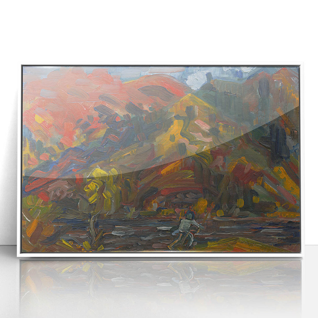 Man on the River Bank - Vibrant Expressionist Landscape Wall Art