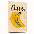 Large abstract wall art featuring assorted fruits in vibrant colors on acrylic glass, ideal for dining room decor.