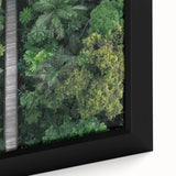 Framed canvas close-up depicting a serene landscape bridge with lush greenery and vibrant colors, ideal for home decor and nature-themed interior design.
