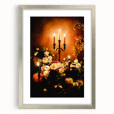 Abstract textured art print in warm autumn hues, framed in silver, ideal for bedroom wall decor.