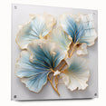 Abstract floral wall art displayed in a sleek acrylic frame, showcasing vibrant colors and intricate designs, perfect for modern home decor. Side view highlights pin details and contemporary aesthetic.