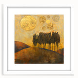 Abstract landscape wall art featuring soft hues of blue and beige, framed with a white mat for a modern aesthetic, ideal for home decor enhancement.