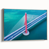 Framed canvas artwork depicting a serene landscape bridge scene, featuring silver accents and intricate details, perfect for home decor and artistic enhancement.