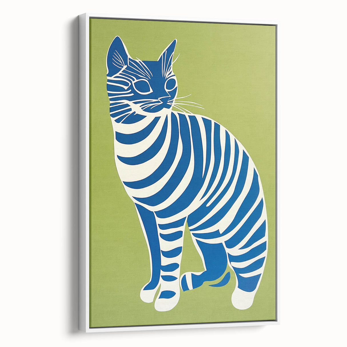 Playroom Wall Art – Bold Blue Striped Cat Illustration for Kids