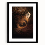 Extra large textured abstract art print featuring vibrant autumn hues on a black framed canvas, ideal for living room decor.