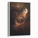 Vintage poster art featuring a fall-themed design in vibrant colors on a framed canvas, ideal for living room decor.