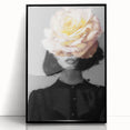 Framed abstract figurative art piece in black acrylic showcasing dynamic shapes and fluid lines, ideal for modern decor and artistic expression.