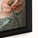 Close-up of a vibrant abstract floral wall art piece, featuring bold colors and intricate details, elegantly framed in a modern style for home decor.