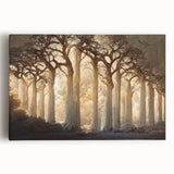 Abstract landscape wall art on stretched canvas showcasing vibrant hues of blue, green, and orange, designed to enhance modern home decor with a serene aesthetic.