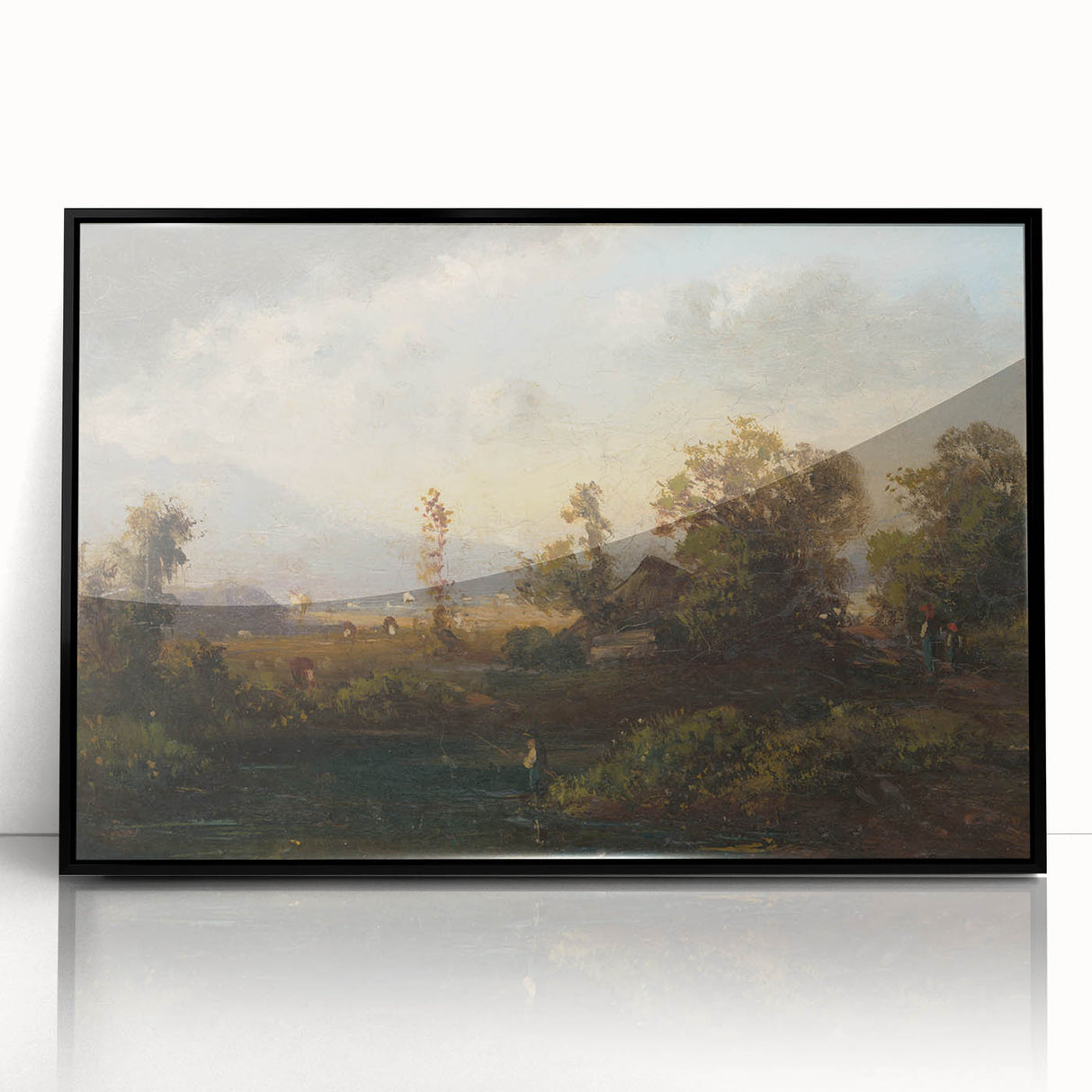 Modern Landscape Art with Serene Fisherman Scene - Modern Wall Decor
