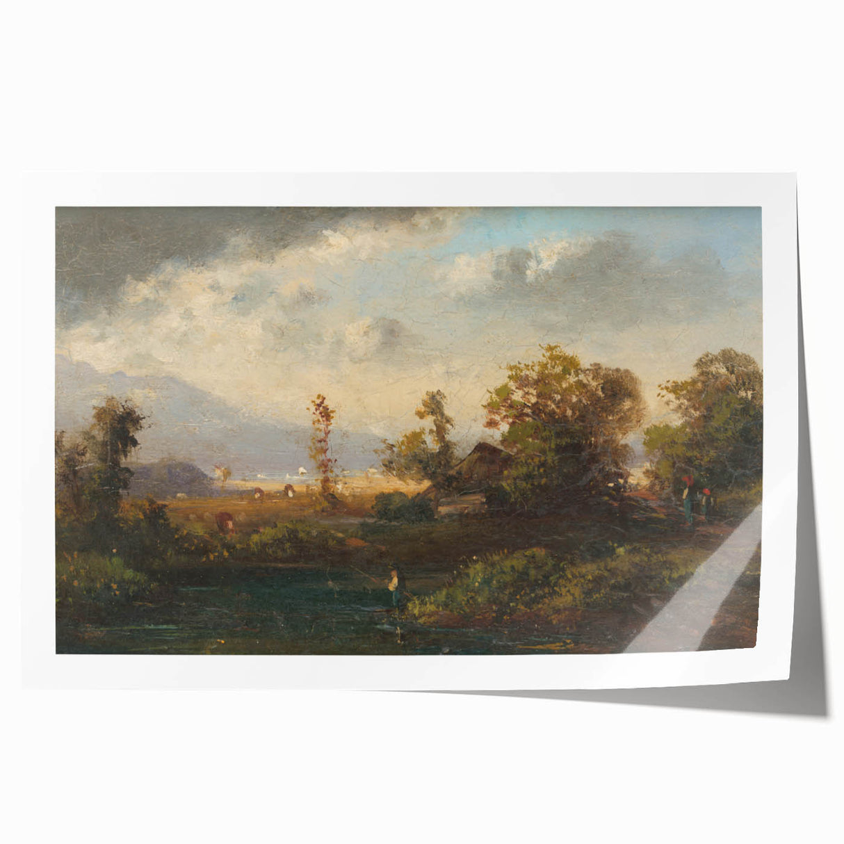 Modern Landscape Art with Serene Fisherman Scene - Modern Wall Decor