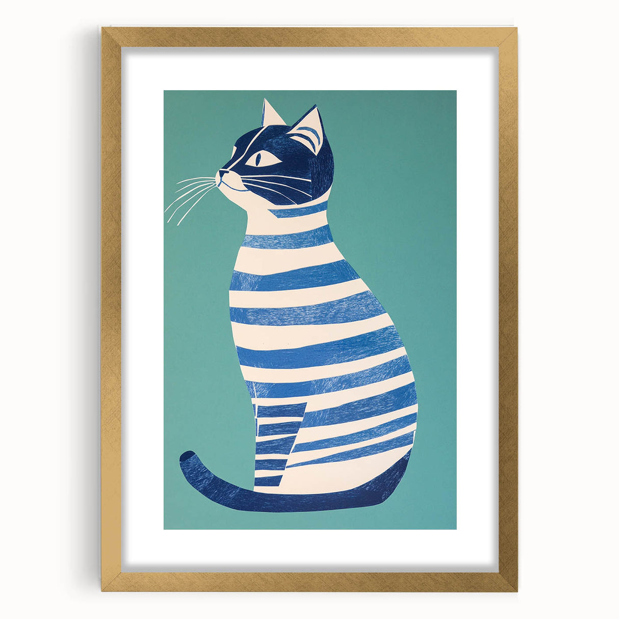 Children’s Wall Decor – Modern Striped Cat Illustration for Kids
