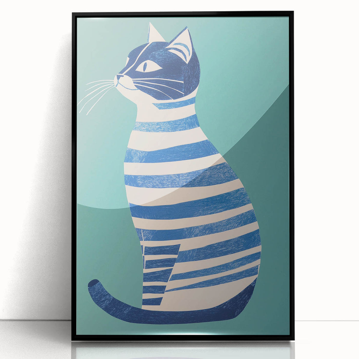 Children’s Wall Decor – Modern Striped Cat Illustration for Kids