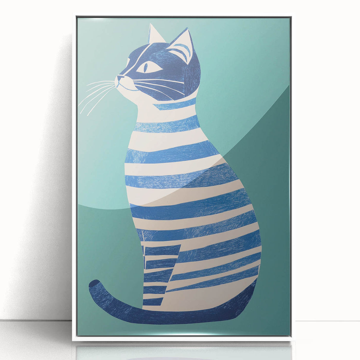 Children’s Wall Decor – Modern Striped Cat Illustration for Kids