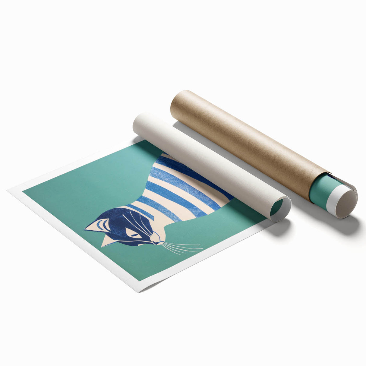 Children’s Wall Decor – Modern Striped Cat Illustration for Kids