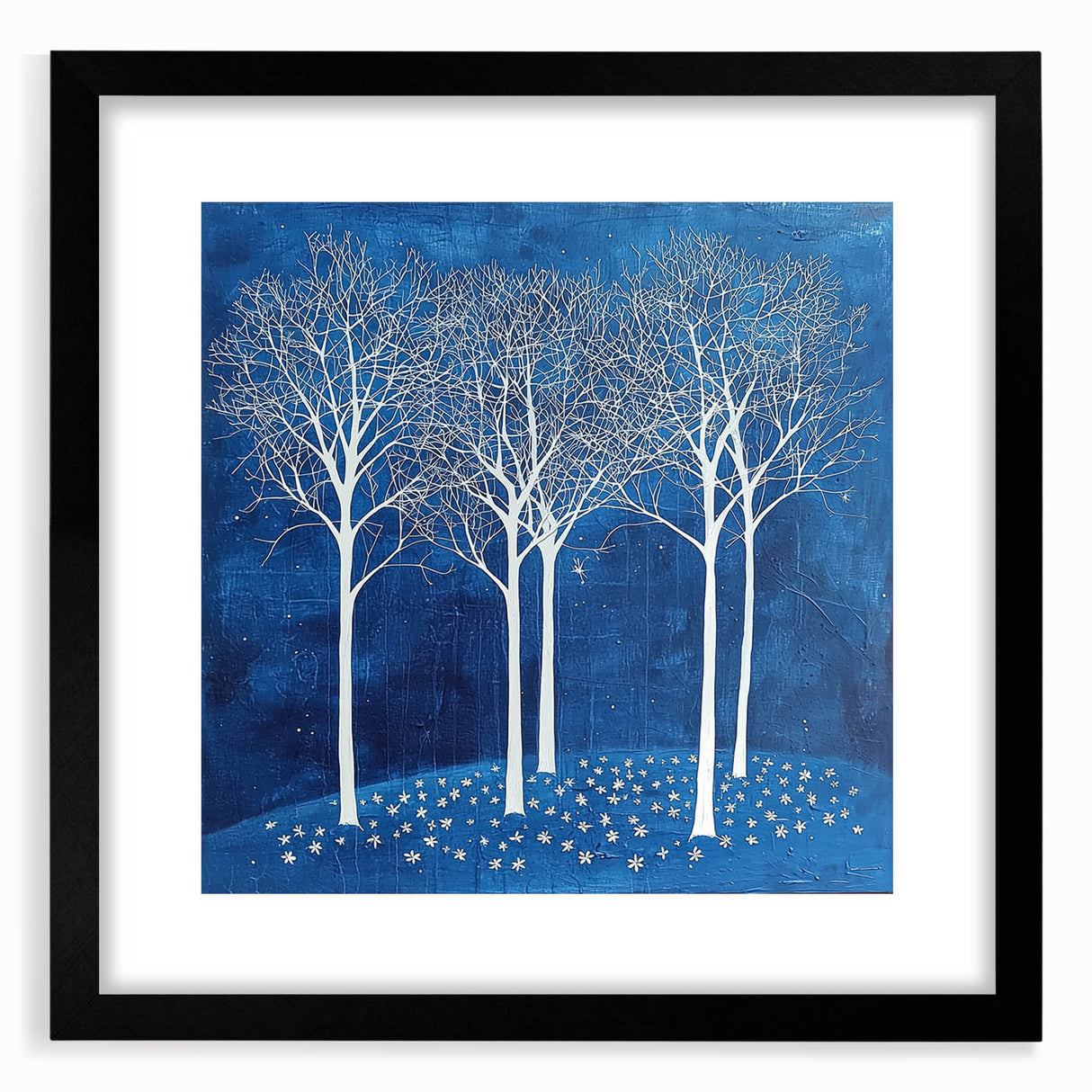 Dining Room Wall Decor – Blue & White Winter Forest Art Print