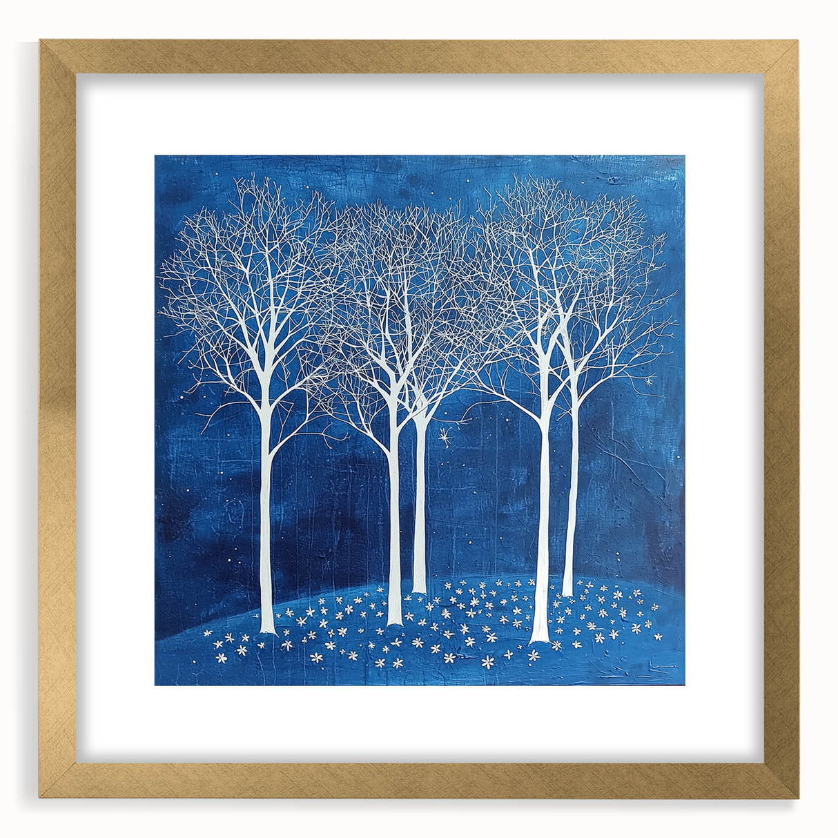 Dining Room Wall Decor – Blue & White Winter Forest Art Print
