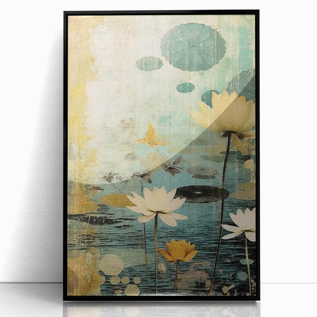 Serene Lotus Pond Living Room Wall Art – Vintage Canvas Print