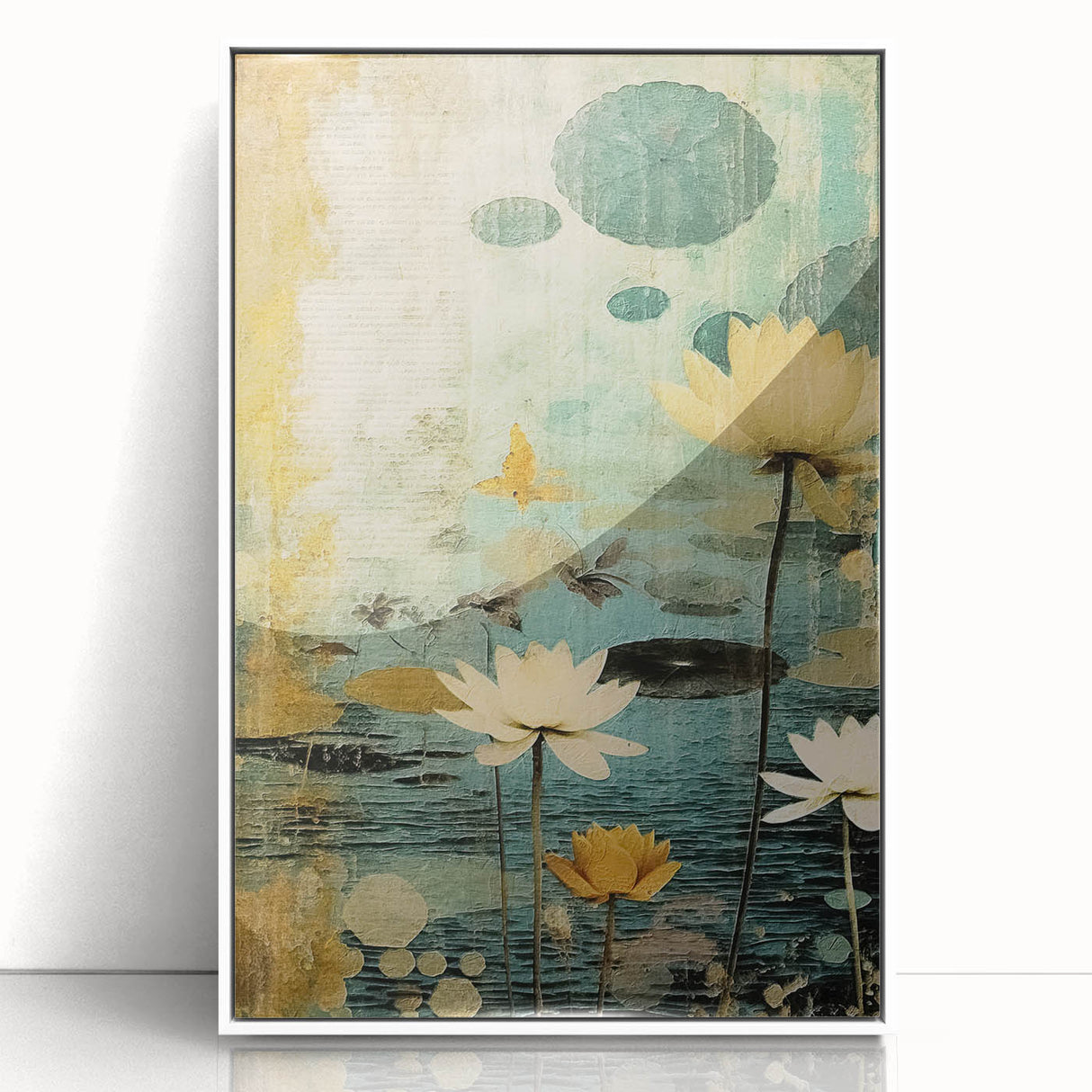 Serene Lotus Pond Living Room Wall Art – Vintage Canvas Print
