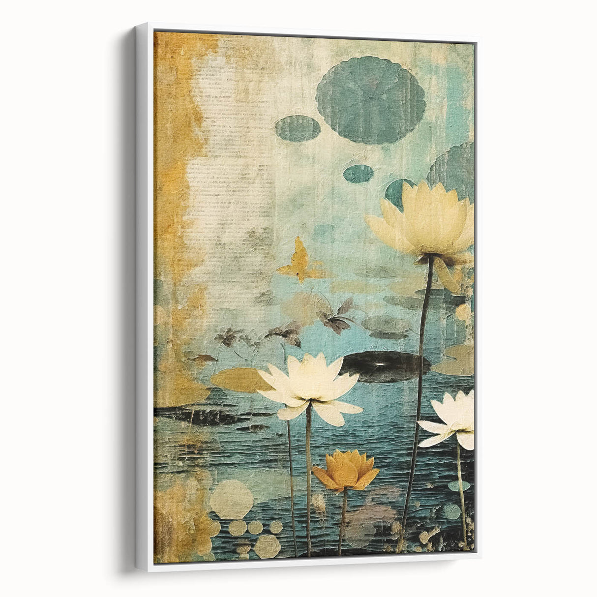 Serene Lotus Pond Living Room Wall Art – Vintage Canvas Print