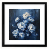 Abstract floral wall art in a black frame with a mat, showcasing vibrant colors and intricate designs, perfect for adding elegance to modern home decor.