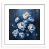 Elegant abstract floral wall art framed with a matte white border, showcasing vibrant colors and intricate patterns, perfect for modern home decor.