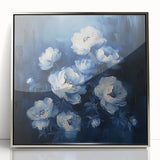 Framed abstract floral wall art in vibrant colors, featuring a modern design with silver accents, displayed against a neutral background, perfect for home decor.