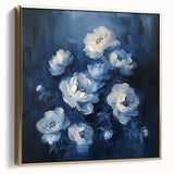 Framed canvas wall art showcasing an elegant abstract floral design in silver and gold hues, perfect for modern decor. Ideal for enhancing any living space or office ambiance.