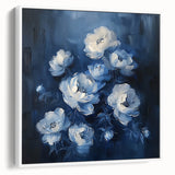 Framed canvas wall art showcasing an abstract floral design with vibrant colors and intricate patterns, displayed from a side view against a white backdrop. Perfect for modern home decor.