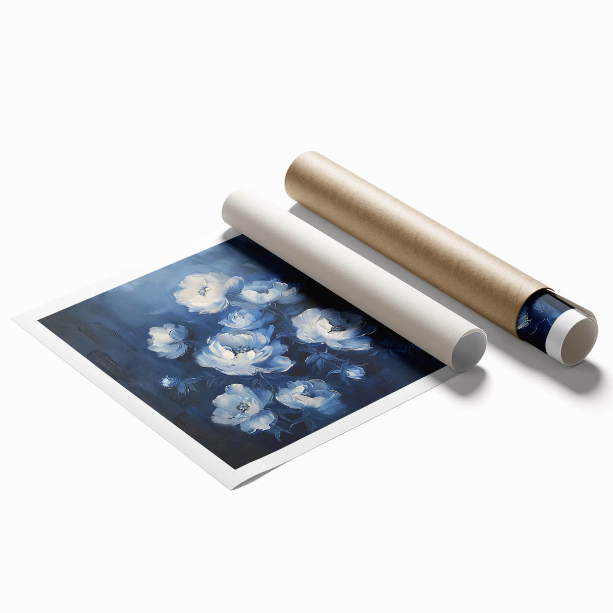 Vibrant abstract floral wall art print showcasing bold colors and intricate patterns, ideal for home decor. Rolled and ready for framing or display.