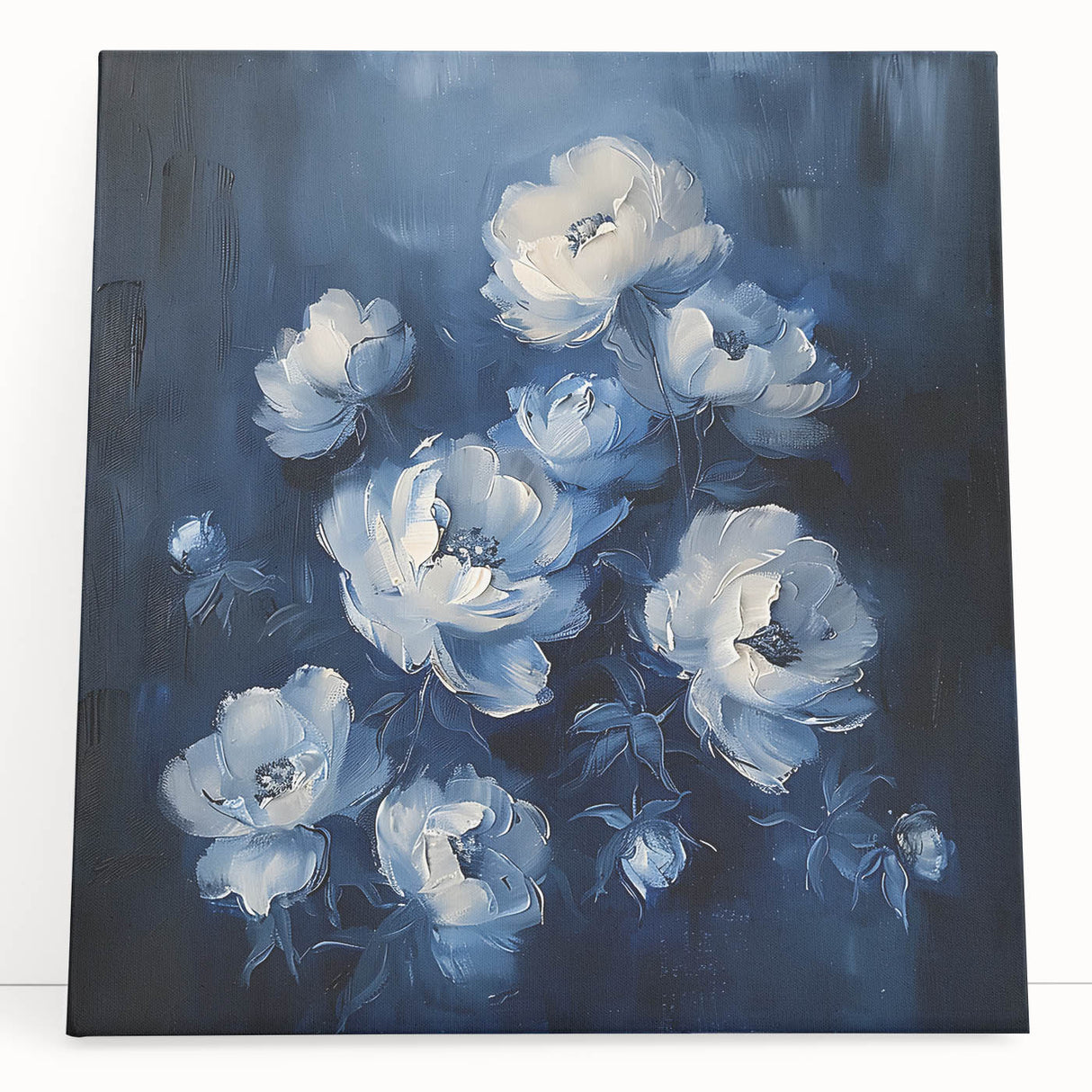 Vibrant abstract floral wall art on stretched canvas, showcasing bold colors and intricate designs, ideal for modern home decor or gallery display.