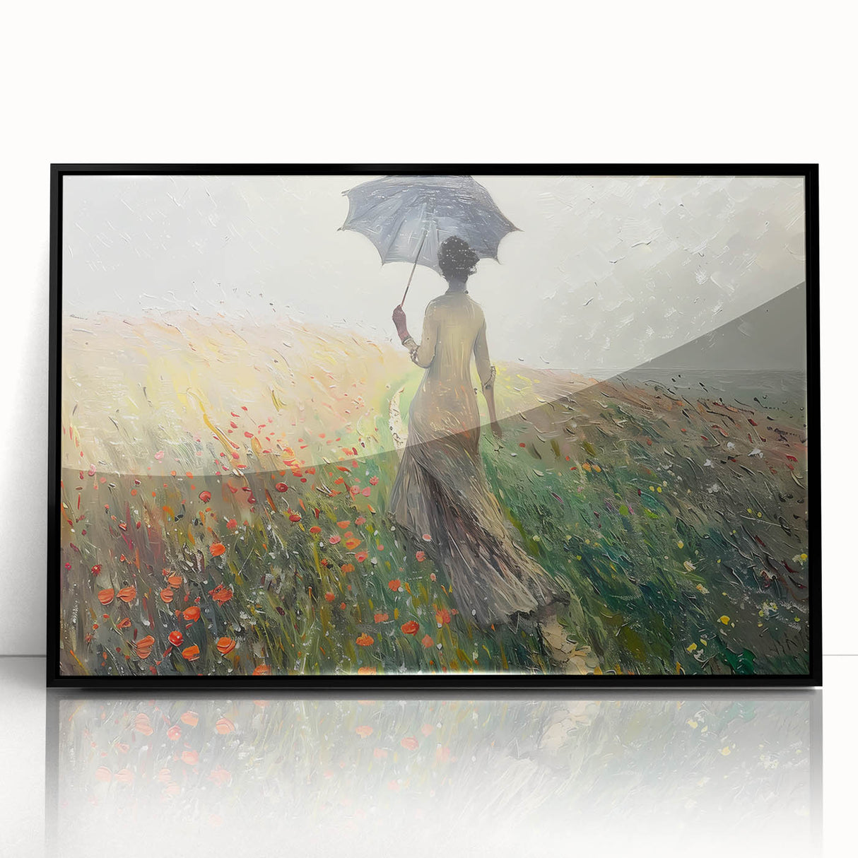 Framed abstract landscape wall art showcasing vibrant colors in a black frame, perfect for modern home decor. Ideal for adding a touch of elegance to any room.