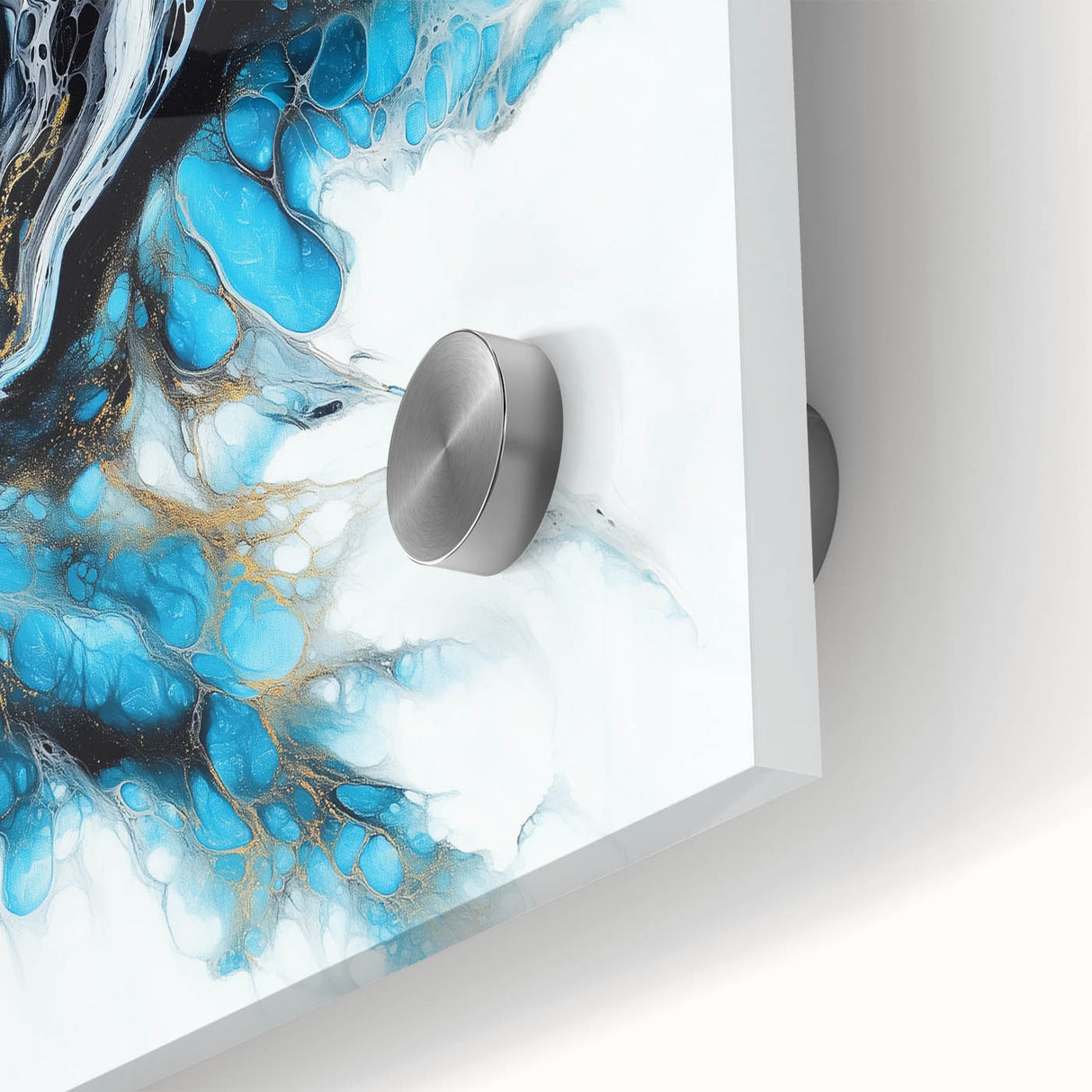 Abstract Fluid Canvas Art – Aqua, Gold, and Black Ocean Energy