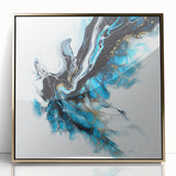 Abstract Fluid Canvas Art – Aqua, Gold, and Black Ocean Energy