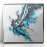 Abstract Fluid Canvas Art – Aqua, Gold, and Black Ocean Energy