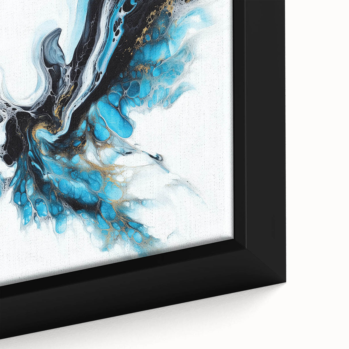 Abstract Fluid Canvas Art – Aqua, Gold, and Black Ocean Energy