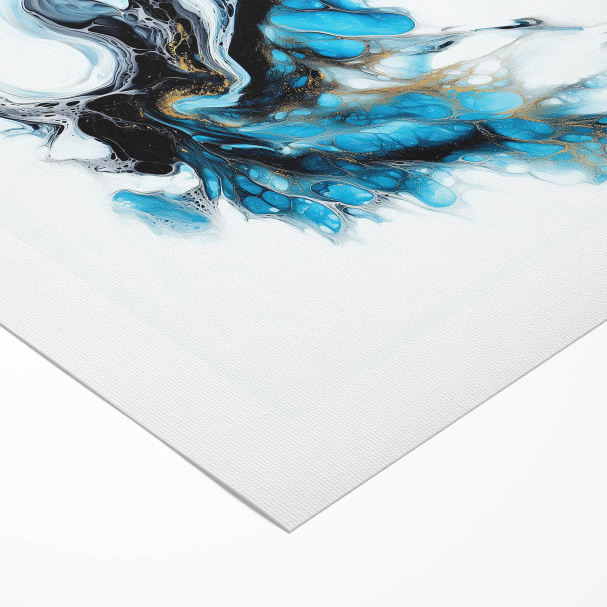 Abstract Fluid Canvas Art – Aqua, Gold, and Black Ocean Energy