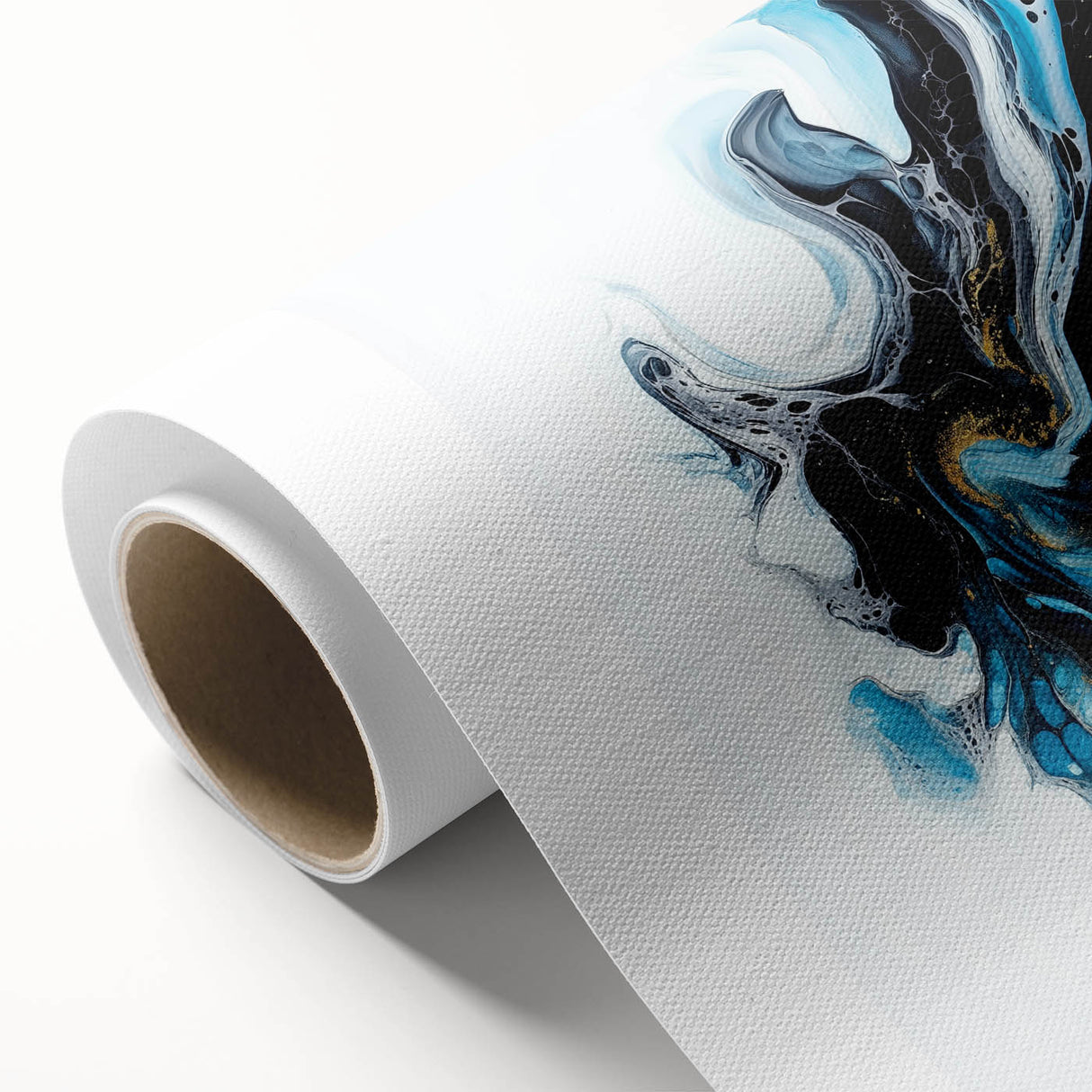Abstract Fluid Canvas Art – Aqua, Gold, and Black Ocean Energy