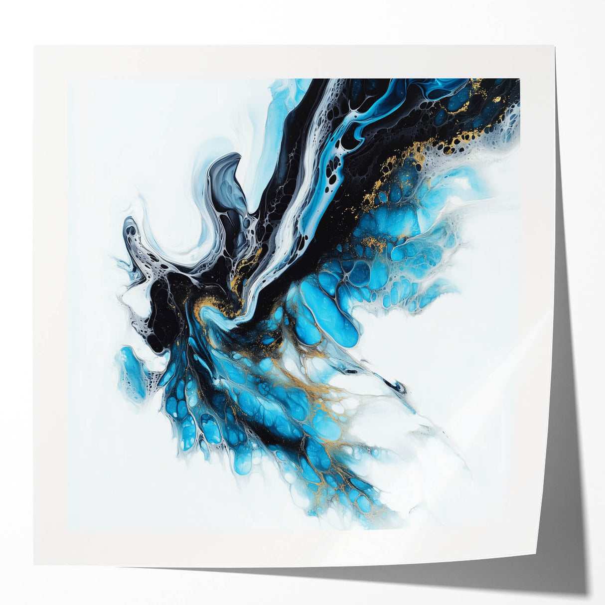 Abstract Fluid Canvas Art – Aqua, Gold, and Black Ocean Energy