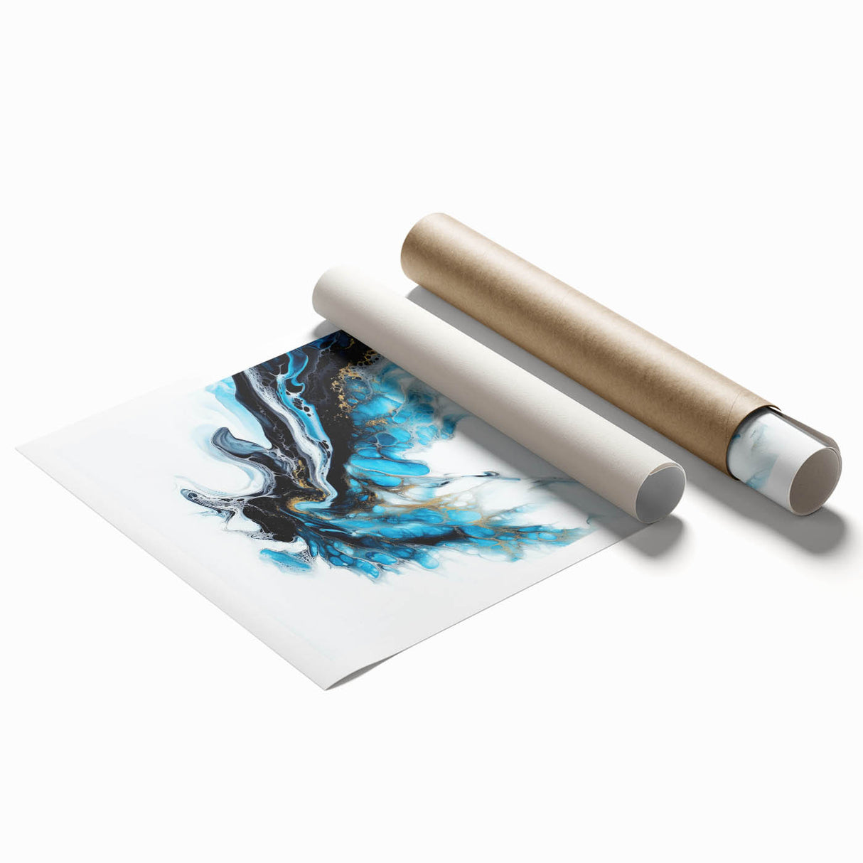 Abstract Fluid Canvas Art – Aqua, Gold, and Black Ocean Energy